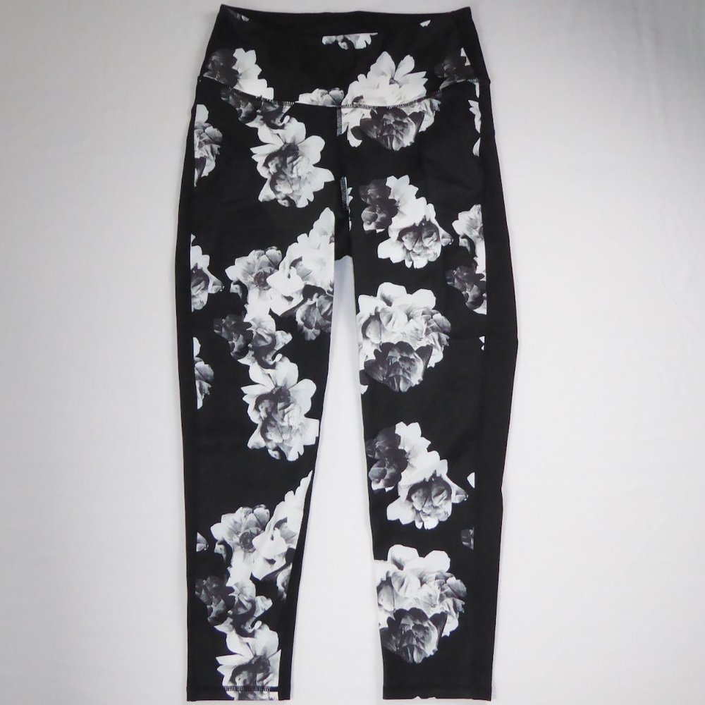 GAPFIT ACTIVE LEGGINGS CROPPED BLACK WHITE FLORAL COLORBLOCK SOLID BACK FLOWER M